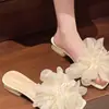 Pantuflas estilo hada para usar al aire libre con faldas Verano 2025 Nuevas Llegadas Sandalias de Tacón Alto Stiletto con Plumas Florales de Punta Abierta