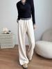 Calça Feminina Anchen Acetato Branco Lã Outono/Inverno 2026 Calça Wide-Leg com Efeito Drapê, Calça Casual Macia de Perna Reta