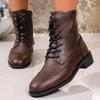 Nuevas Botas de Mujer para Otoño e Invierno 2025 Suministro de Ebay Tacones Altos con Cordones Delanteros Combinación de Colores Talla Grande Flor Quemada de Corte Bajo
