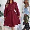 Foto Real do Vestido Camisa Casual de Botão com Amarração na Cintura e Manga Longa, Moda Feminina Independente Transfronteiriça, Outono/Inverno 2026 Europeu e Americano