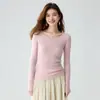 Suéter de malha de cashmere, manga longa, 26 novo estilo outono/inverno, top versátil, gola redonda, estilo coreano, caimento justo, camada interna que valoriza a silhueta