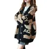 Cardigan de Punto con Bordado de Letra Oso Estilo Coreano 2023 Otoño e Invierno Nuevo Talla Grande Holgado Perezoso Suéter Abrigo para Mujer