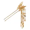 Pasador de pelo dorado con borla de mariposa estilo antiguo en forma de U para mujer, nuevo accesorio para el pelo estilo chino Hanfu para recogidos en la parte posterior de la cabeza