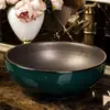Lavabo de cerámica para encimera, de una sola cubeta, estilo vintage, lavabo artístico redondo para baño, lavabo artístico antiguo para uso doméstico