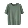 Top simple transfronterizo, transpirable, cuello redondo, dobladillo enrollado, corte ajustado, versátil camiseta de punto de manga corta lista para usar para mujer, color liso, adecuada para ir al trabajo