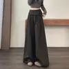 Calça de trabalho de perna larga em algodão Tencel 2026 outono feminina cintura alta cobrindo o quadril estilo alfaiataria fluida reta casual esportiva