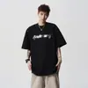 Camiseta de Manga Corta Estampada para Verano, Estilo Hombre, Mangas Boxy de Peso Pesado, Estampado Dorado, Largo Medio, Corte Holgado para Adolescentes