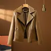 Jaqueta de Couro Curta Feminina Nova Outono 2026 Versátil Slim Fit Blazer Emagrecedor Gola Lapela Casaco de Couro Tamanho Grande