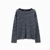 It.CHOCOOLATE Blusa de Tricô Color Block Listrada Gola Redonda Manga Longa Feminina Outono Relaxada Solta Manga Caída