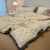 Juego de cuatro piezas de grado A para maternidad e infantil para dormir sin ropa, encaje francés, fresco y simple, algodón puro lavado, juego de tres piezas para dormitorio, sábana y funda de edredón