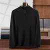 Suéter de malha de lã cashmere outono e inverno novo masculino gola alta meio zíper solto casual pulôver para homens jovens e de meia-idade, design simples