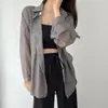 Camisa de Seda de Gelo com Proteção Solar Feminina de Fábrica Verão Fina Design de Cardigã Nicho Blusa Solta Camisa Jaqueta Top