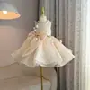 Vestido de Casamento para Daminha de Honra para Meninas Pequenas 2026 Novo Cetim Cor Champagne Vestido de Princesa para Performance de Anfitriã de Aniversário
