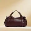 Bolsa Transfronteiriça 2025 Nova Bolsa Boston Francesa de Ombro Textura Qualidade Retrô Plissada Leve Grande Capacidade Bolsa Feminina
