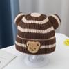 Otoño e Invierno nuevo gorro de lana cálido de dibujos animados oso a rayas para niños y niñas gorro de punto tipo pullover protección para las orejas borde con flecos punta del gorro