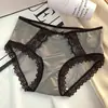 Renda de cílios acetinada brilhante estilo francês calcinha feminina sexy cintura média calcinha confortável que abraça o quadril feminina seda de amoreira fundo