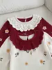 Mameluco de punto bordado floral de algodón puro para bebé, mameluco suéter con cuello de encaje para bebé niña
