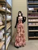 Vestido estampado con tirantes adelgazantes, cárdigan floral entallado a la cintura, vestido de moda otoño e invierno, vestido nuevo elegante de lujo ligero