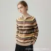 Suéter de punto para mujer de otoño e invierno con bloques de color, patrón jacquard, 100% cachemira, cuello alto, media cremallera, jersey de manga larga de cachemira