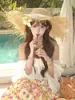 Sombrero de Playa de Paja Raffia Estilo Francés de Ala Ancha Sombrero de Protección Solar para Vacaciones en la Costa 2026 Nuevo Diseño Hueco Sombrero de Paja Parasol para Mujer