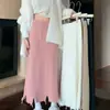 Falda de Punto para Mujer en Otoño e Invierno Estilo Nuevo Borde Irregular de Corte Falda Recta de Lana Estilo Perezoso Falda de Cintura Alta