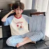 Conjunto de Modal para Niños de Verano Delgado Ropa de Casa Manga Corta Pantalón Largo Tallas Mediana y Grande Pijama Infantil Ropa para Aire Acondicionado Conjunto de Tres Piezas