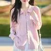 Cárdigan de punto para mujer con cuello polo, Otoño 2026, Camisa de rayas con cuello desplegable, Abrigo suéter holgado de talla grande