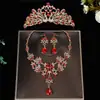 Coroa de noiva conjunto de três peças de luxo colar de casamento brincos conjunto de liga de strass acessórios de casamento atacado