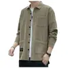 Camisa de Veludo de Manga Longa Estilo Americano para Outono e Inverno Masculina, Camisa Casual de Corte Slim com Gola Reversível, Jaqueta Versátil da Moda para Trabalho
