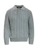 Venta al por mayor del fabricante suéter de punto de manga larga ajustado con cuello polo estilo dinero antiguo, suéter de rayas retorcidas amigable con la piel para hombre