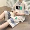 Conjunto de Shorts para Meninos e Adolescentes, Conjunto Casual de Verão para Esportes de Duas Peças, Camiseta de Manga Curta para Estudante, Conjunto de Calças Cinco Quartos