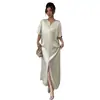 Nova moda transfronteiriça europeia e americana no AliExpress: Vestido longo estilo xale em acetato para mulheres, primavera e outono, vestido longo de alta qualidade