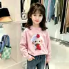 Moda de capa base para primavera y otoño, top elegante de dibujos animados para niños mayores, camiseta de algodón puro transpirable de manga larga con cuello redondo para niñas