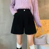 Pantalones cortos de pana gruesa para mujer, otoño e invierno, versátiles, de línea A, casuales, de pierna ancha, talla grande, ropa exterior, holgados, adelgazantes, pantalones de cinco puntos