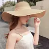 Chapéu de Palha de Praia para Mulheres, Passeio de Verão na Praia, Aba Larga Proteção Solar, Chapéu de Sol Versátil de Aba Larga para Férias