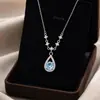 Colar Lágrimas de Sereia em Prata de Lei S925 Gota d'Água para Mulheres, Corrente de Clavícula de Luxo Leve de Nicho de Alta Qualidade com Pingente Exquisito Cravejado com Pedras