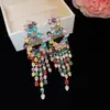 Elegância vintage! Brincos de franja em gota d'água com zircônia azul, brincos estilo corte francês, sensação de luxo leve e alta qualidade para mulheres