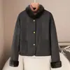 Pequena Quantidade de Roupas Outono e Inverno 2025 Nova Jaqueta de Enchimento de Ganso Estilo Chinoiserie Gola Alta de Pelo de Vison Jaqueta Quente de Botão Único para Mulheres