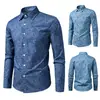 Nova camisa de manga comprida da Amazon para homens, com estampa de design retrô em jeans, corte solto e disponível em tamanhos grandes.