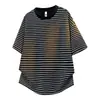Camiseta Listrada Masculina de Manga Curta, Estilo Novo Transfronteiriço, Solta, Moda Tendência, Tamanho Grande, Camiseta Casual, Top Masculino