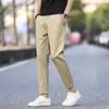 Pantalones de Hombre Semi-Elásticos de Nueve Puntos, Corte Recto Delgado, Estilo Delgado de Verano, Pantalones Casuales Versátiles Elásticos para Hombre