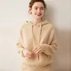 Suéter con capucha de cachemira para mujer, sudadera de cachemira de color liso, material de cachemira, manga larga, adecuado para ir al trabajo