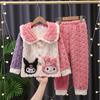 Novos Pijamas Infantis Outono e Inverno Coral Fleece Desenho Animado Estilo Japonês Kulomi Quente Flanela Roupa de Casa para Crianças de Meia-Idade e Grandes