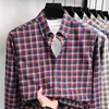 Camisa Masculina Casual Xadrez Escovado Transfronteiriça, Manga Longa Estilo Novo Primavera e Outono, Camisa Casual Sem Ferro para Jovens, Tendência