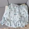 Novo conjunto de pijama cardigã com gola boneca e estampa de nuvens, manga longa, calça longa, simples, sexy e doce, roupão macio