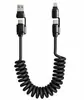 Cable de Carga en Espiral 4 en 1 de 2M 240W Carga Rápida PD Tipo A USB C 8 Pines Interfaz Múltiple Retráctil Cable de Datos para Coche Teléfono Tableta Portátil