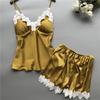 Pijama fino y sexy de primavera y verano con tirantes divididos y almohadilla para el pecho, conjunto de camisón corto de encaje, ropa de casa para mujer