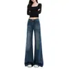 Jeans de Pierna Ancha Micro Acampanada Lavados de Baja Altura con Textura de Bigotes de Gato Naranja para Niña y Mujer, Sueltos, Adelgazantes, Personalidad, Moda, Versátiles, Largos hasta el Suelo