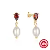 En stock Pendientes de plata de ley S925 con Rubí y Perla Pendientes Europeos y Americanos de venta caliente Estilo Francés Pendientes de temperamento de lujo ligero