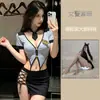 Body de Uniforme Policial Feminino Sexy Renda Vazada Amarrado Saia Justa no Quadril Lingerie Erótica Transparente Quente